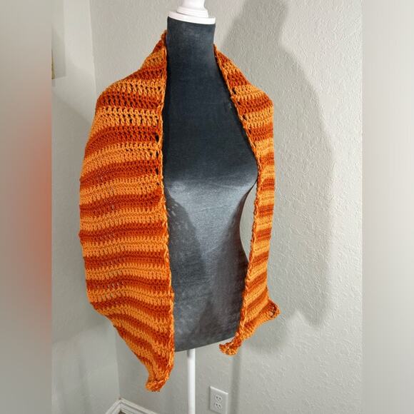 Handmade- Orange stripe - monochromatic crochet scarf- 68 in long - cottage - Picture 1 of 4